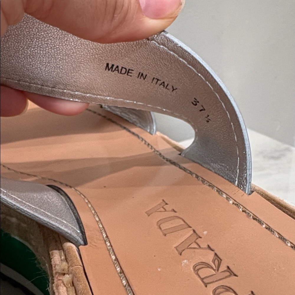 Prada Silver and Green Platform Metallic Two Band Espadrille Slides 37.5 7.5 - Picture 8 of 13